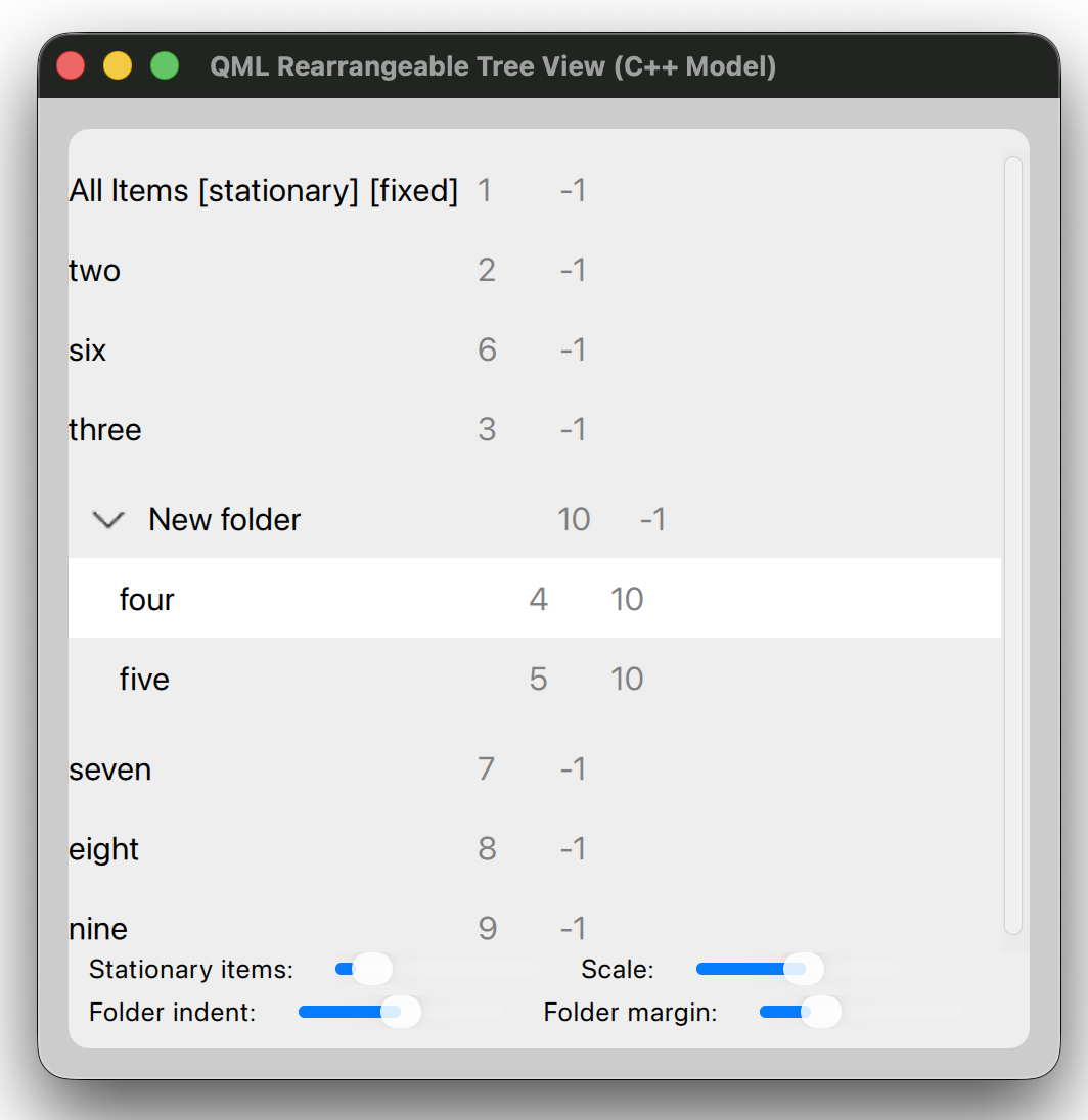 QMLRearrangeableTreeView screenshot