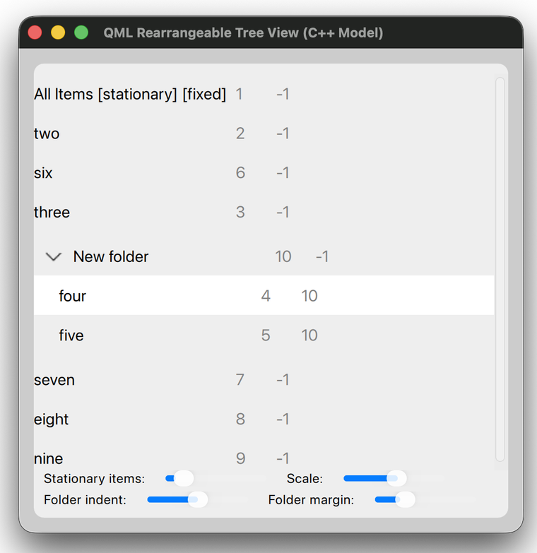 QMLRearrangeableTreeView screenshot